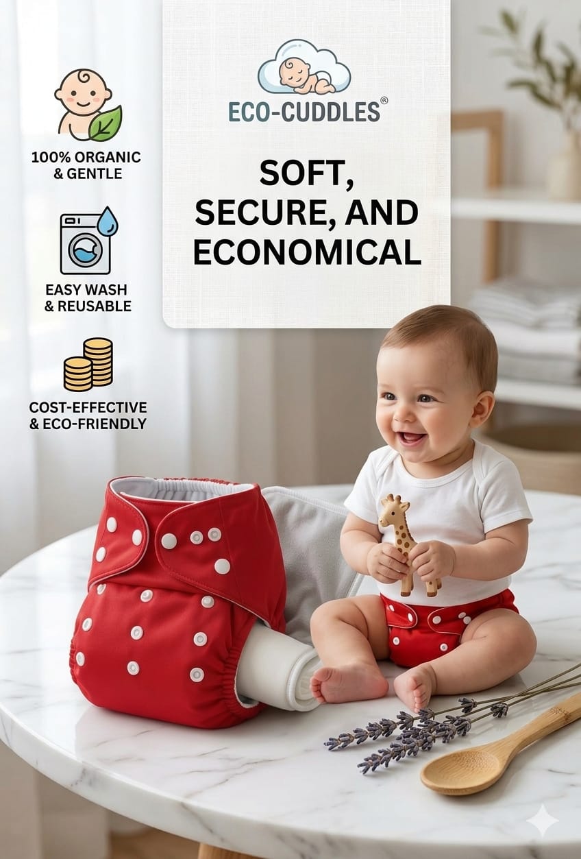 Eco-Cuddles® Reusable Cloth Diaper | 100% Organic | Adjustable Snap | Washable Baby Nappy