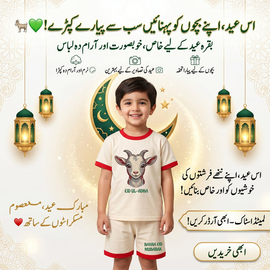 Bakra Eid Mubarak Kids Outfit Set | Eid ul-Adha Baby Dress | Boy & Girl Summer Suit 1-4 Years