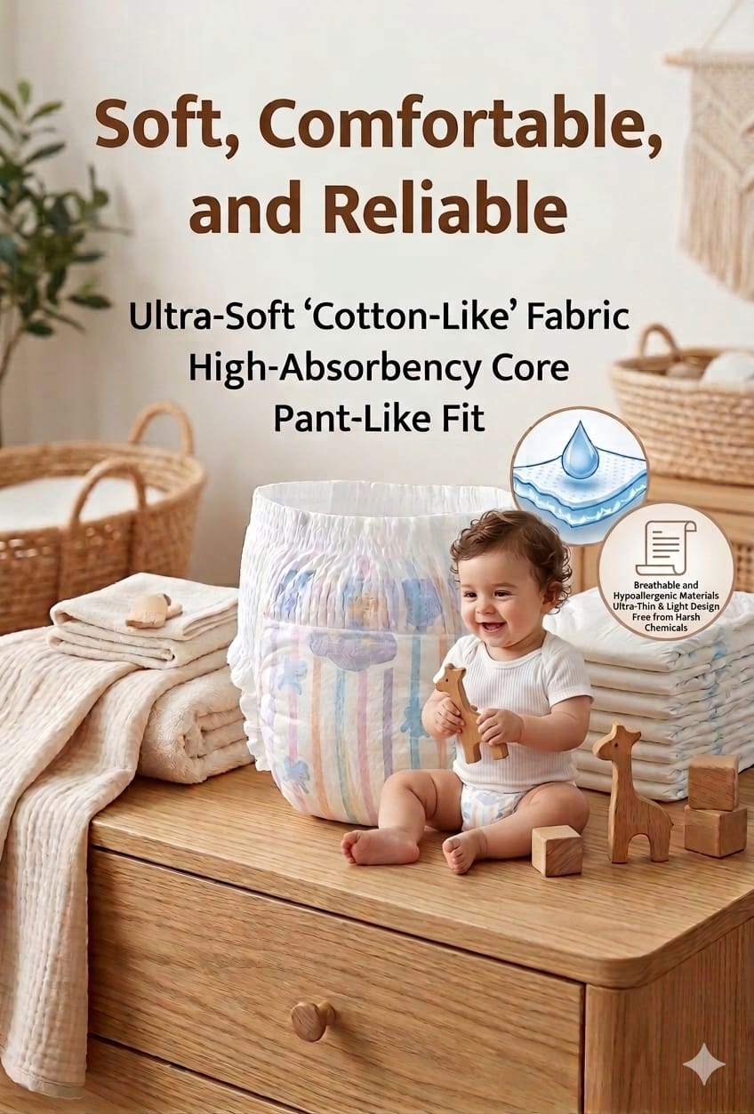 Baby Comfort Diaper Pants | Ultra-Soft Cotton-Like Pull-Up Nappy |  12-Hour Leak Protection | Chemical Free