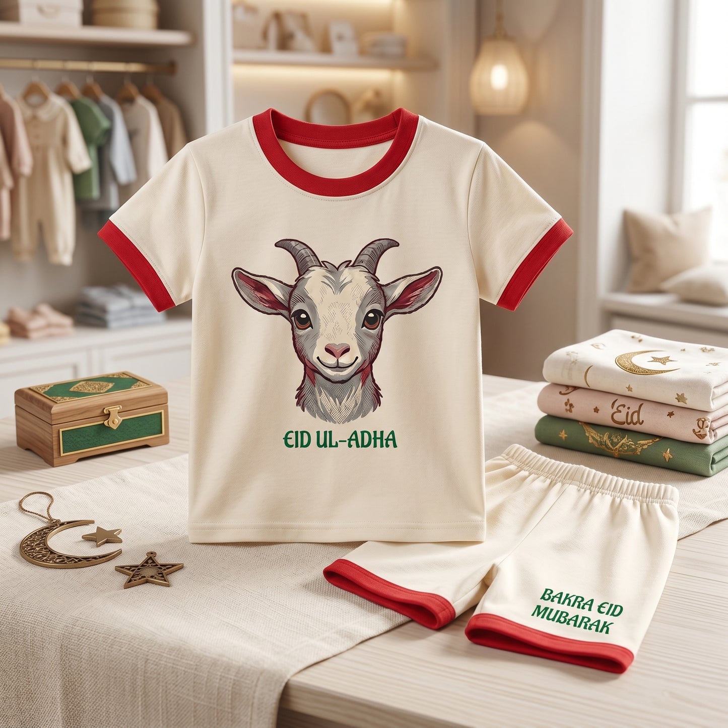 Bakra Eid Mubarak Kids Outfit Set | Eid ul-Adha Baby Dress | Boy & Girl Summer Suit 1-4 Years